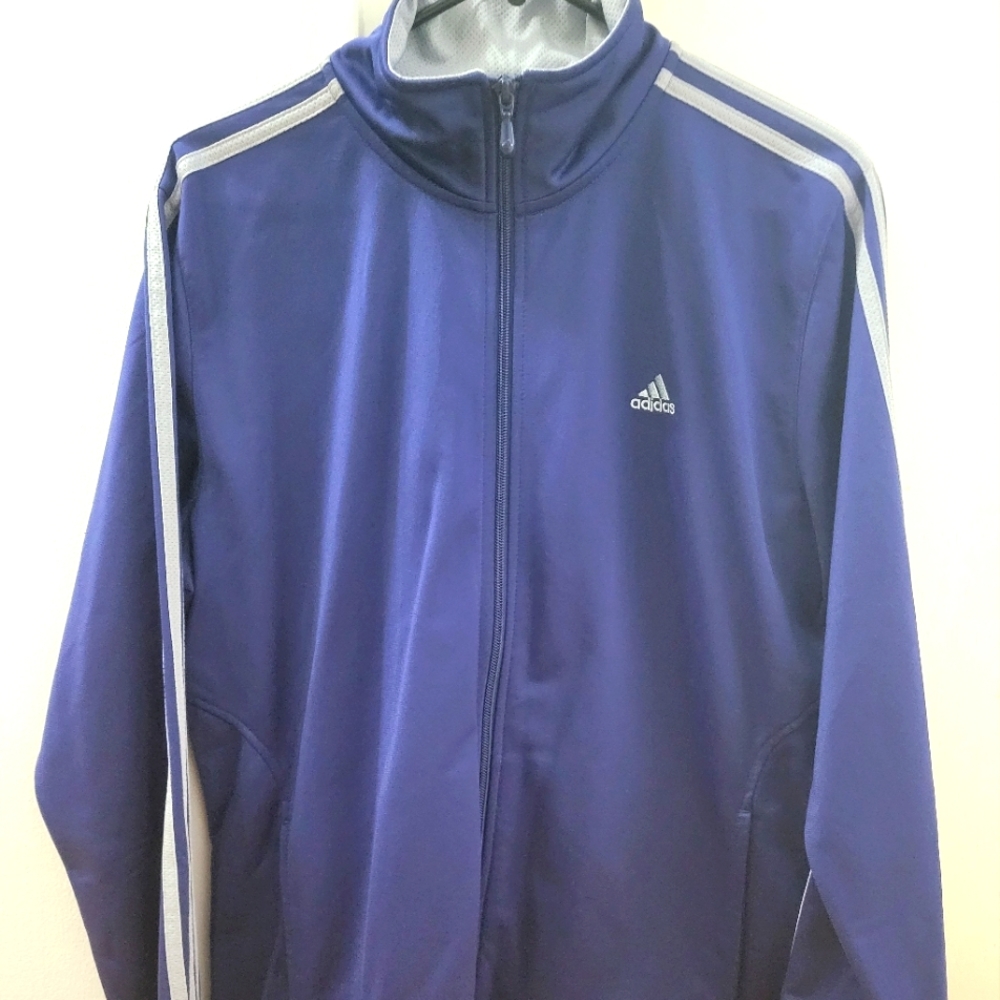 Adidas Women's Track Jacket, Blue w/Grey Stripes, Size XL